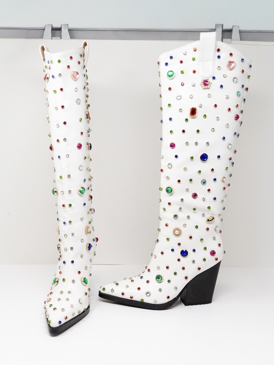 Azalea Wang Shoes - NEW Azalea Wang Fuji Sweet Treat Multi Color Rhinestone Western Boots Shoes 6